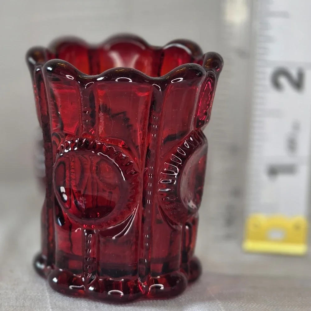 Vintage L G Wright Ruby Red Glass Bullseye Zipper Toothpick Holder.